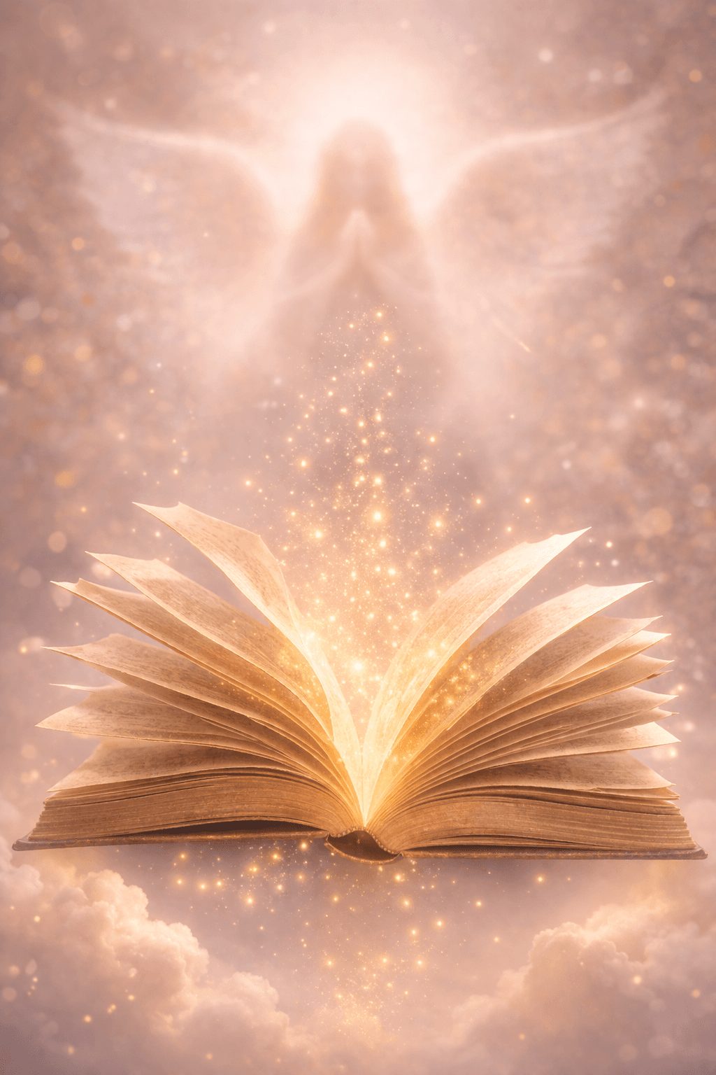 Livre ancien ouvert avec lumière dorée